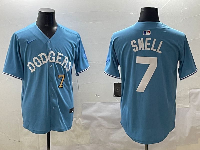 Men Los Angeles Dodgers #7 Snell Light Blue Joint Name 2025 Nike MLB Jersey style 10